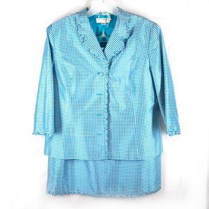 Shomi 100% Silk Blue/White Checked Suit Size 16